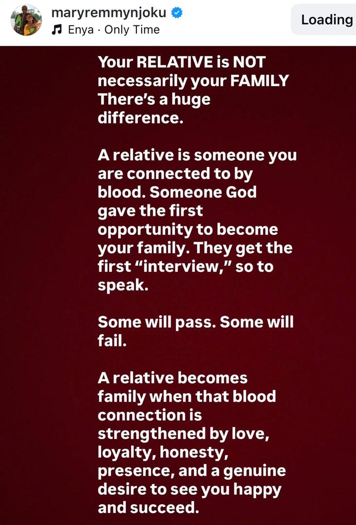 Tu pariente no es necesariamente tu familia - Actriz Mary Remmy Njoku